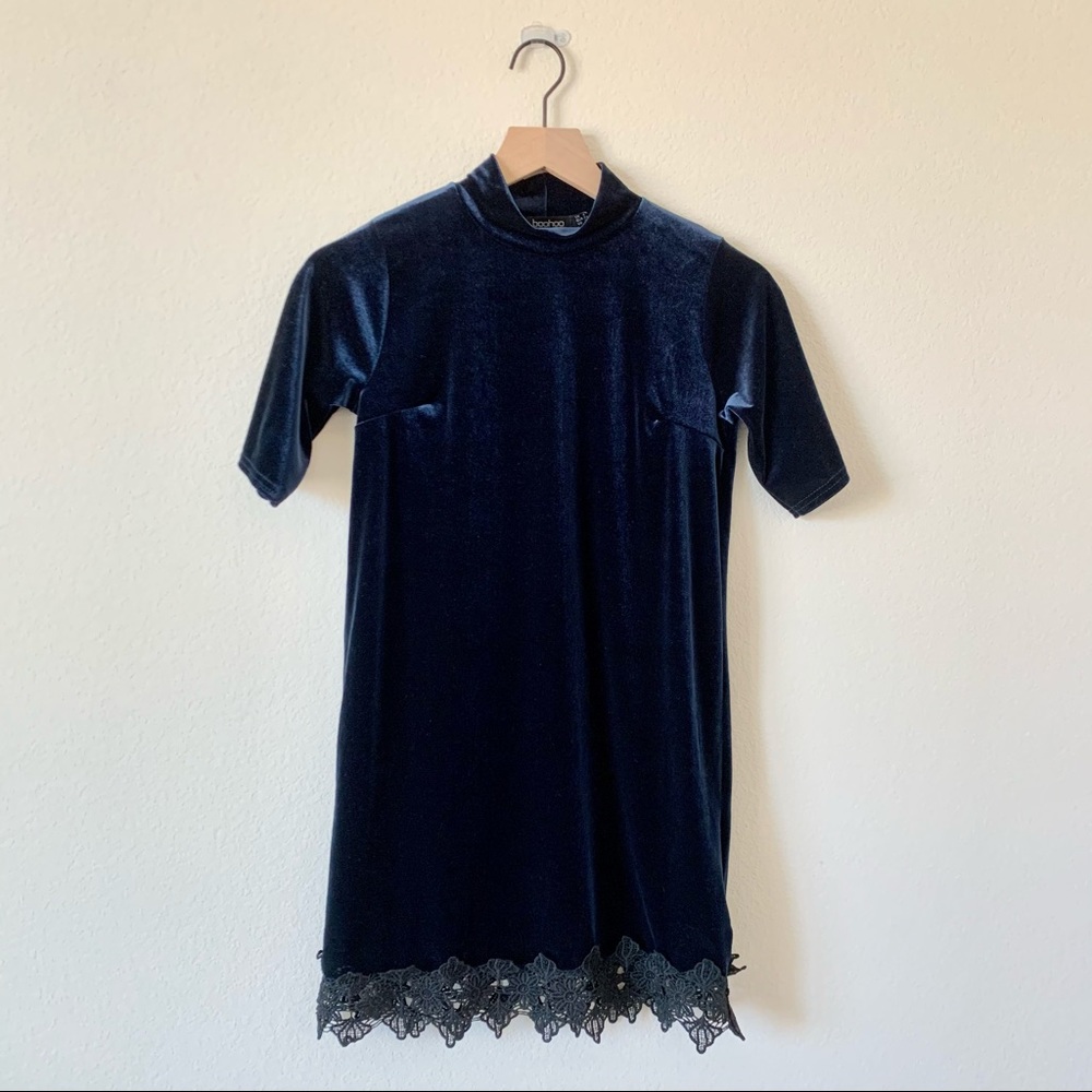 Boohoo Velvet Mock Neck Dress